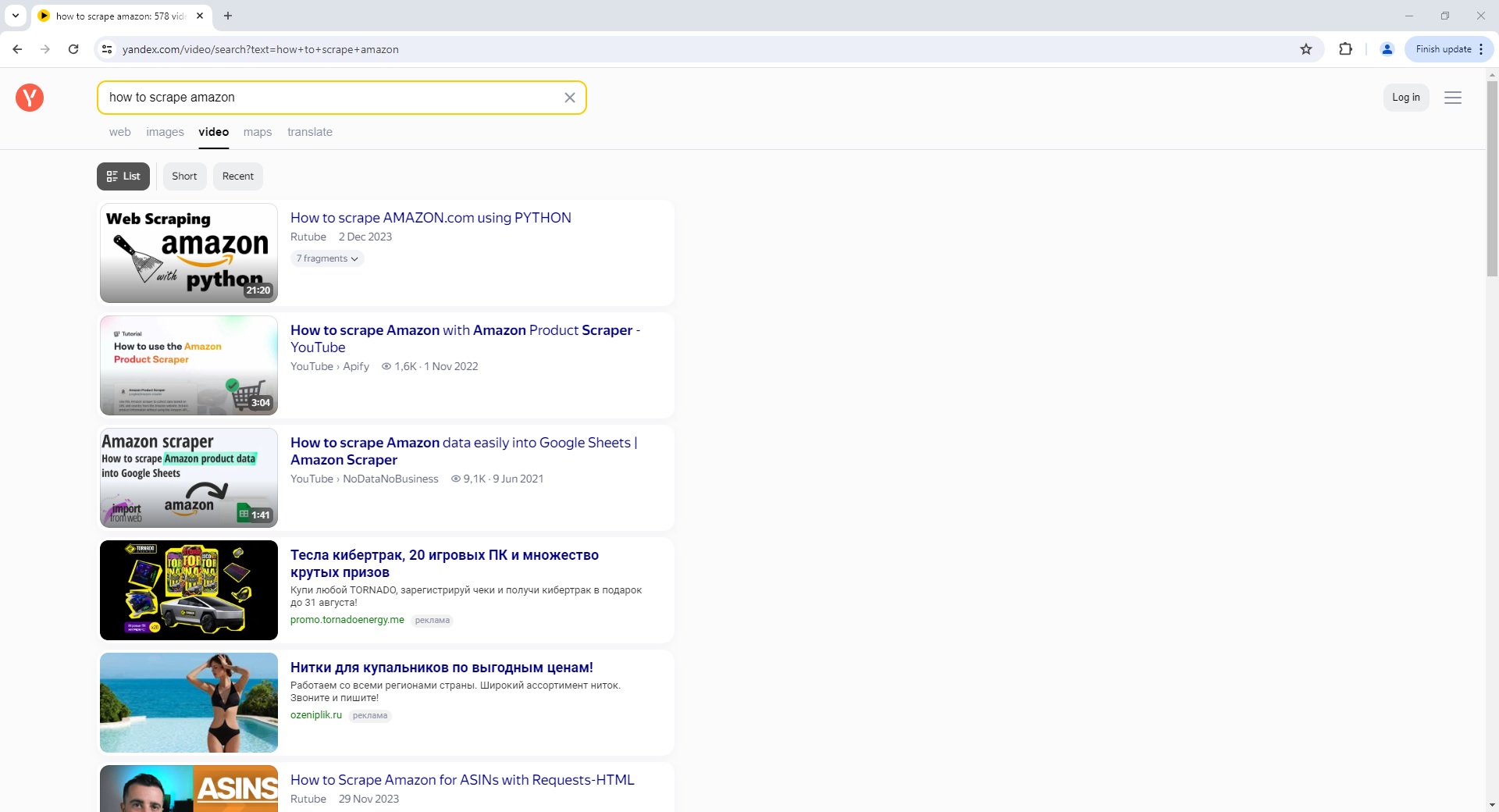 ScrapeOps Parser API - Yandex Video Search Page