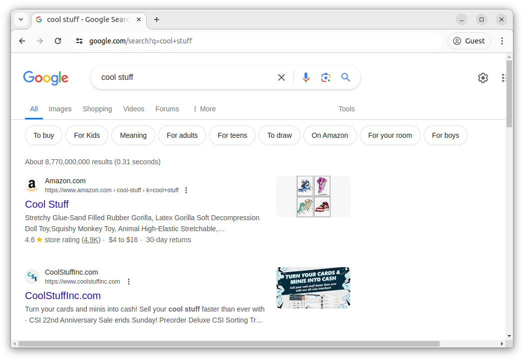 Google Search Results for Cool Stuff
