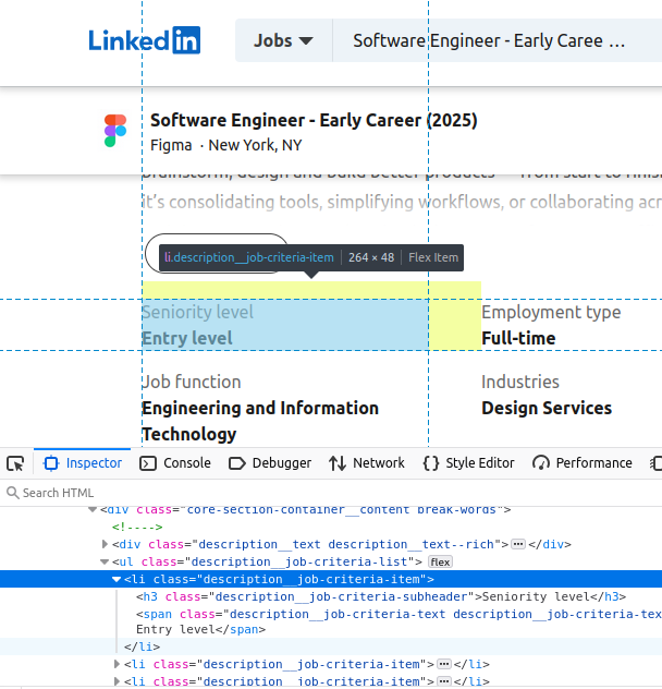 Linkedin Job page HTML Inspection