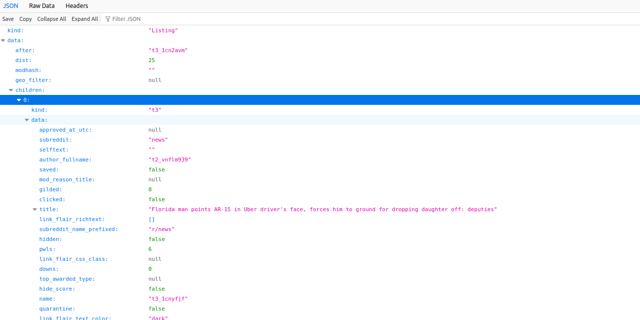 JSON news subreddit