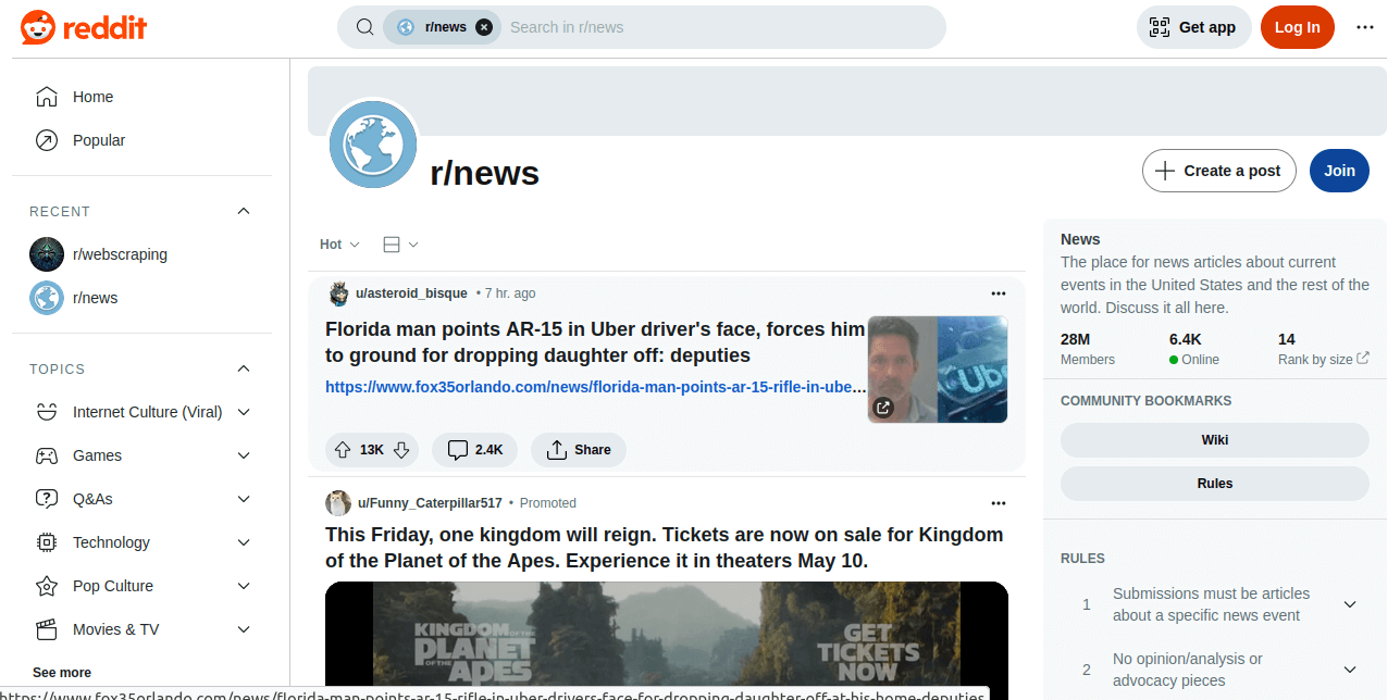 Reddit news subreddit