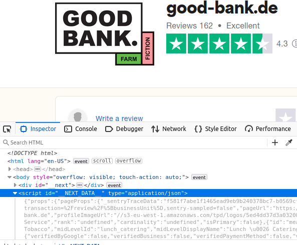 JSON Blob for GoodBank Trustpilot Page