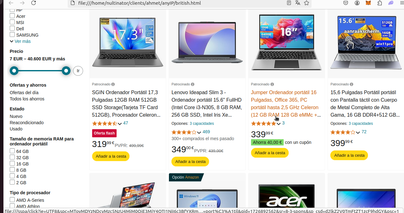Amazon Britain search results