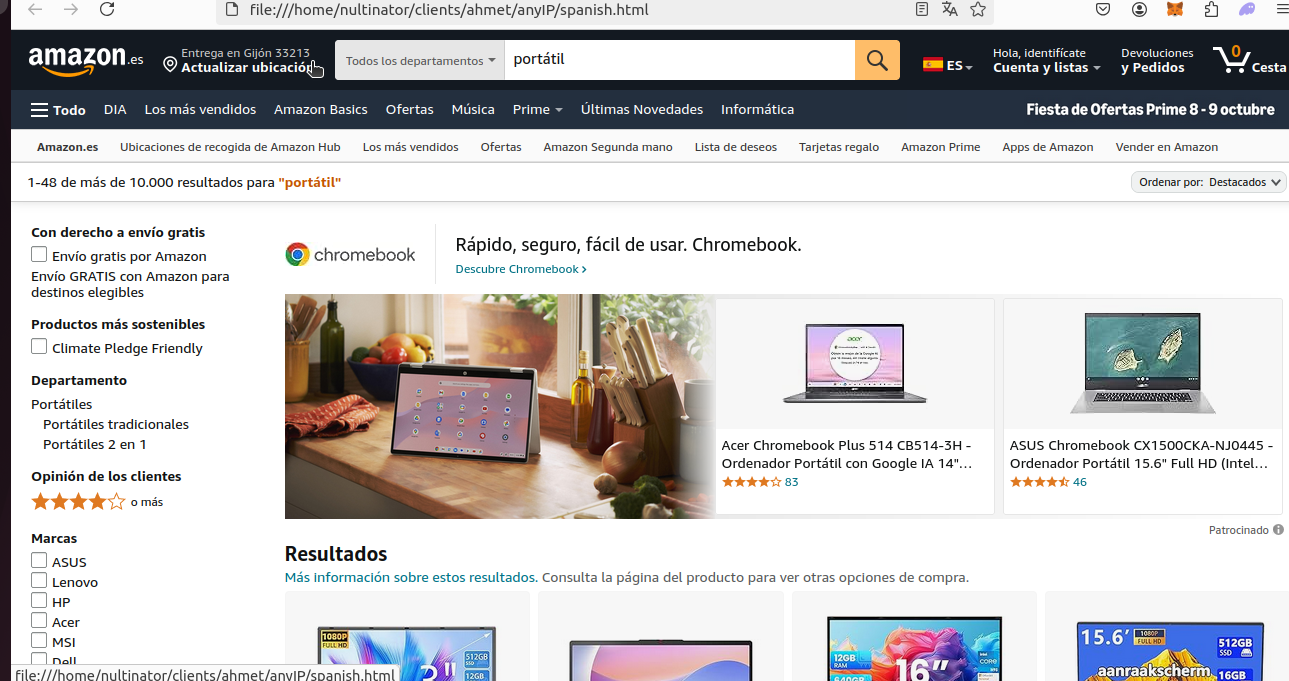Amazon Spain search results