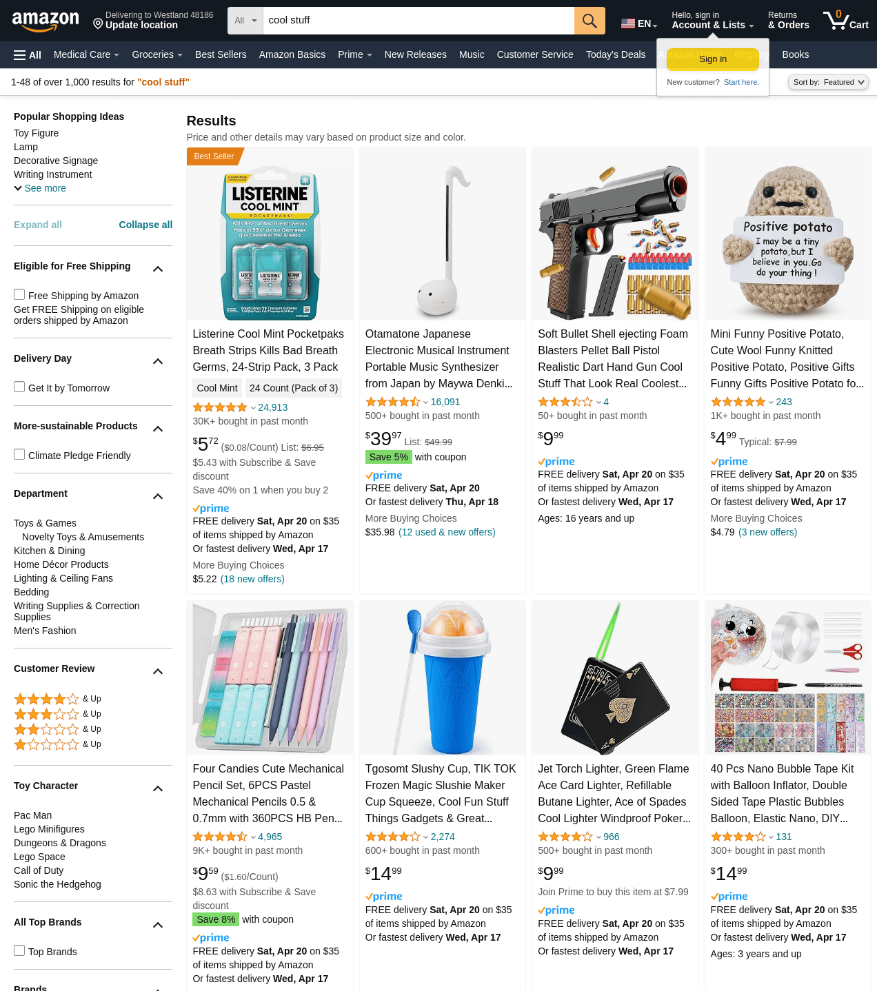 Amazon Cool Stuff Search Results