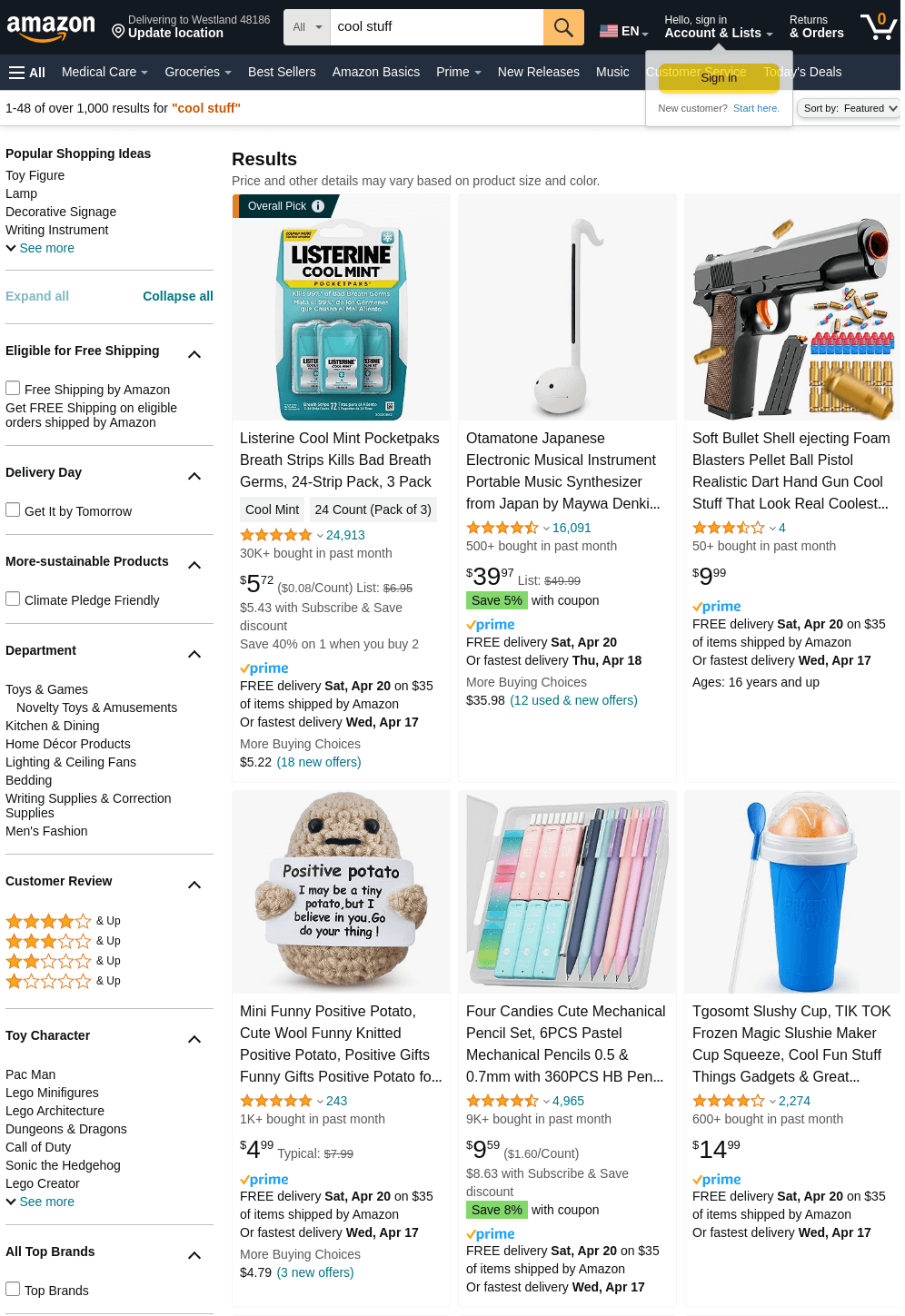 Amazon Cool Stuff Search Results