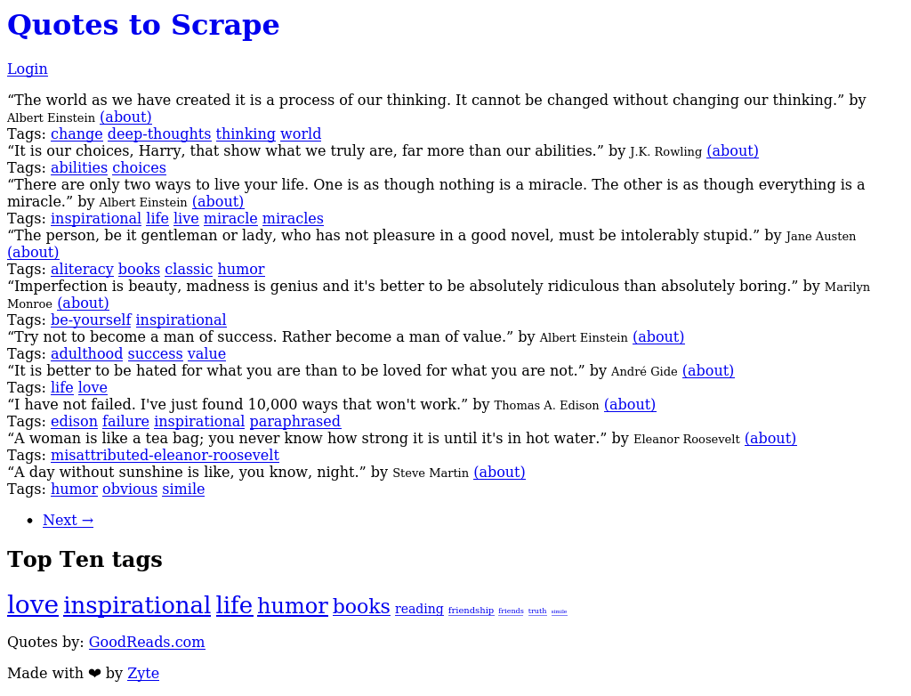Quotes to Scrape Homepage
