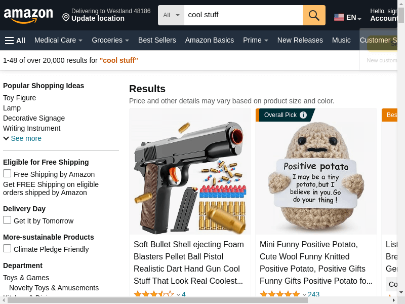 Amazon Cool Stuff Search Results