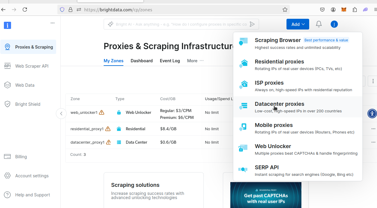 BrightData DataCenter Proxies