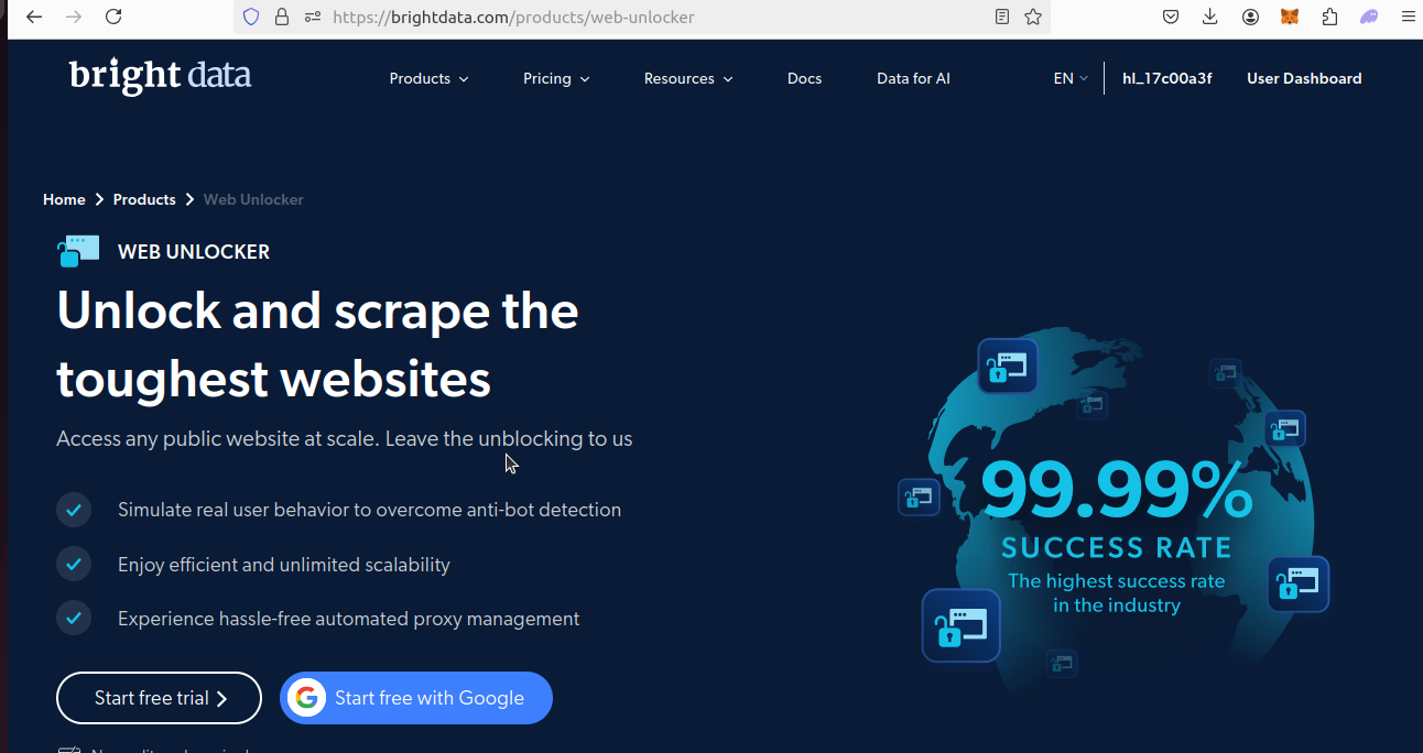 Bright Data Unlocker Homepage