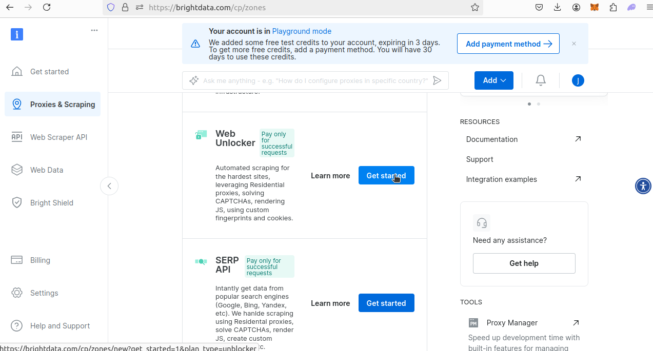 BrightData Unlocker Dashboard