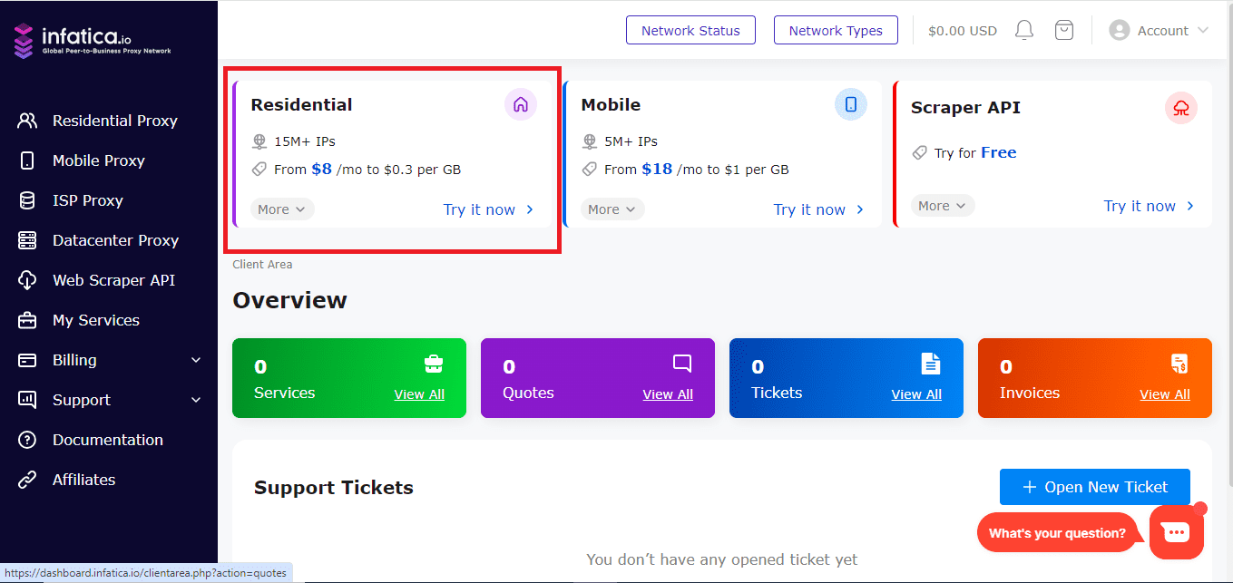 Infatica Dashboard