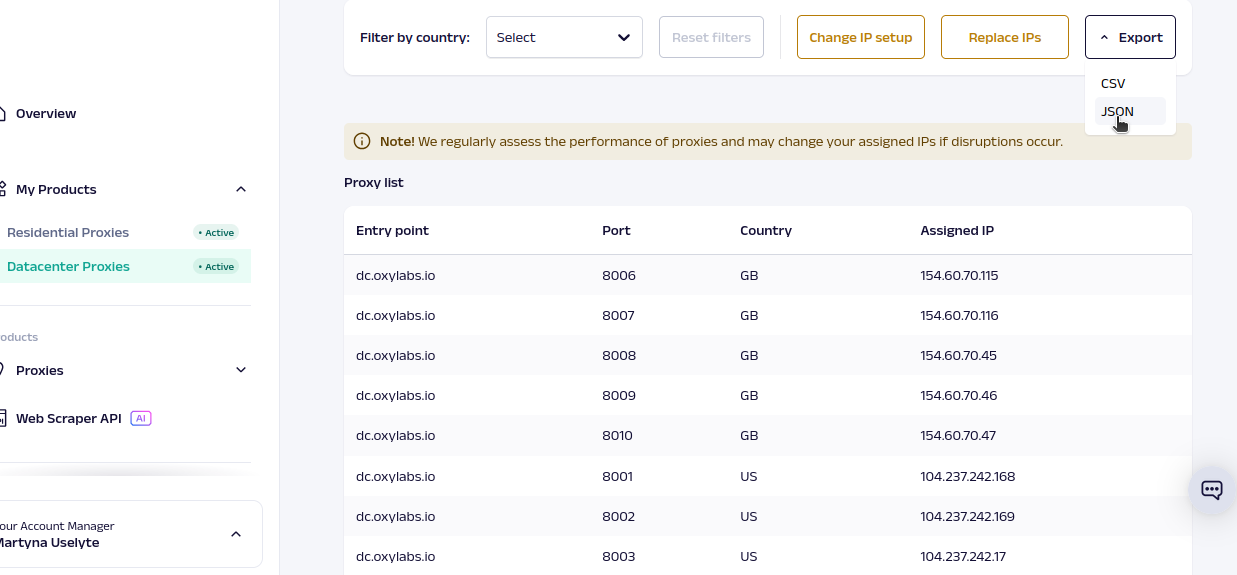 Oxylabs Export IPs