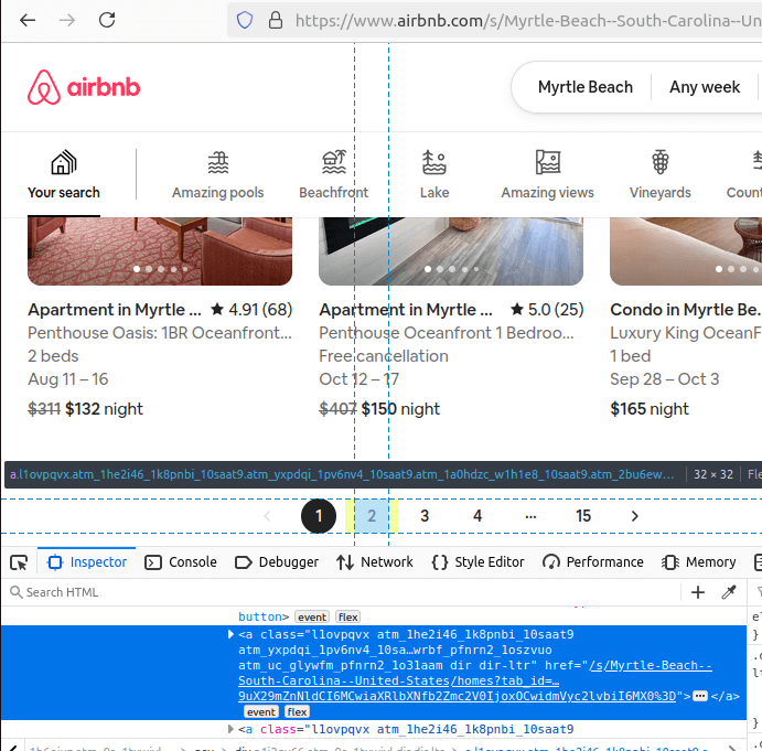 Airbnb HTML Inspection Pagination