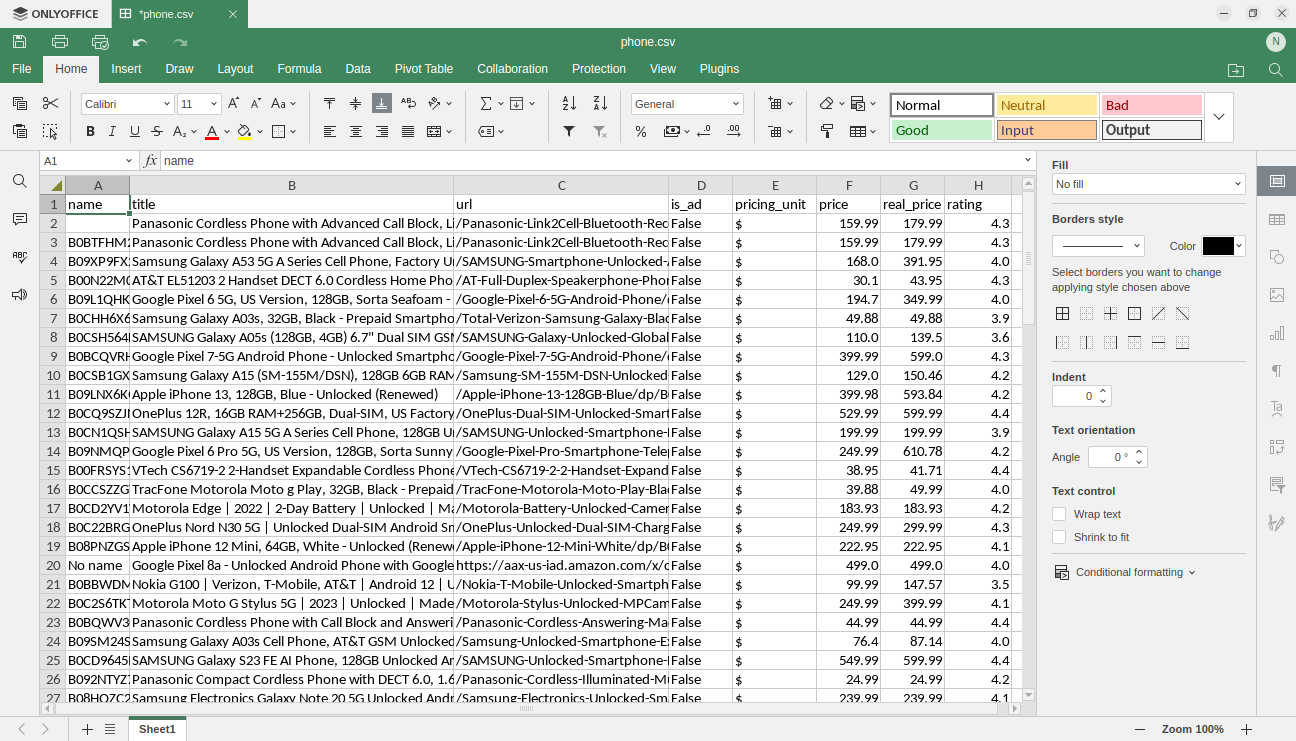 Amazon Crawler Report in CSV File