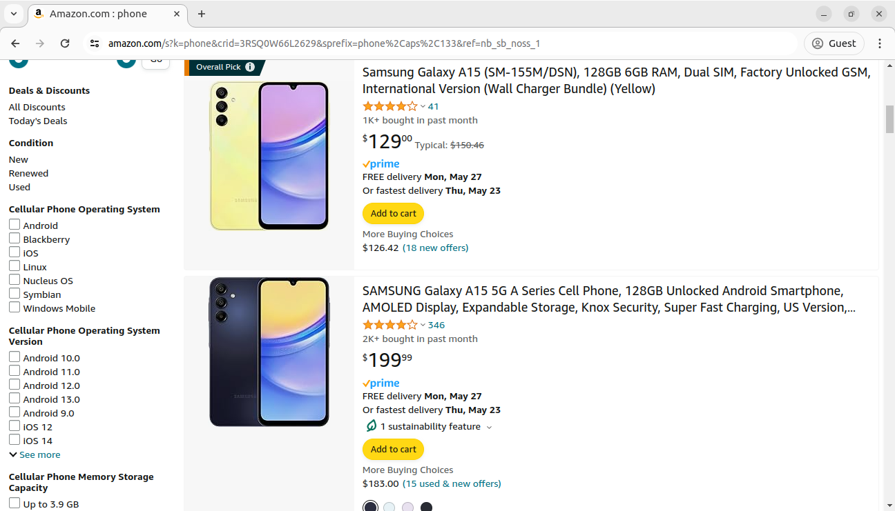 Amazon Search Results Page