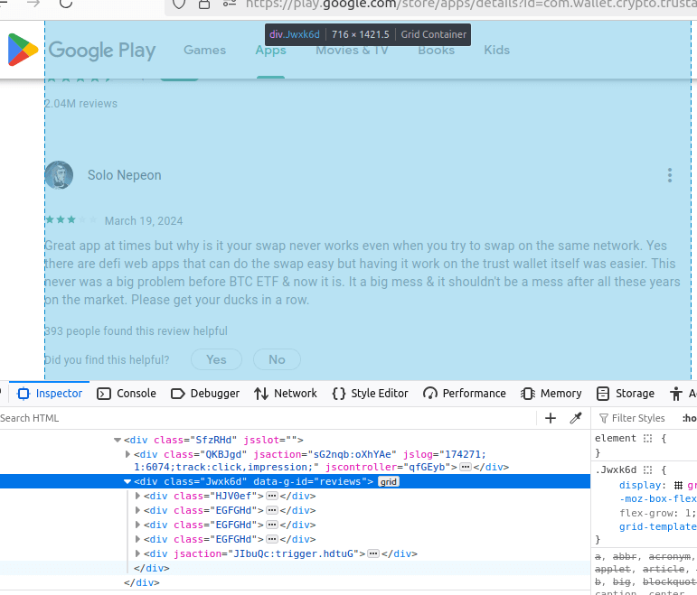 Play Store App Page HTML Inspection