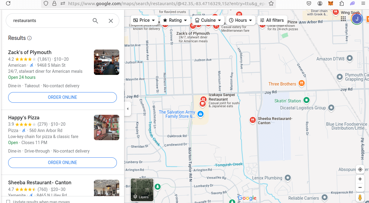 Google Maps Search Results