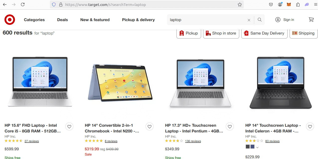 Target Search Results Page