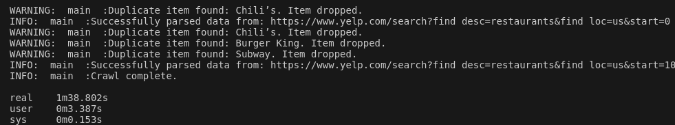 Yelp Crawler Performance
