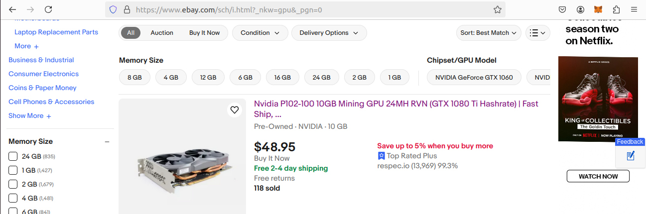 eBay Search Results Page