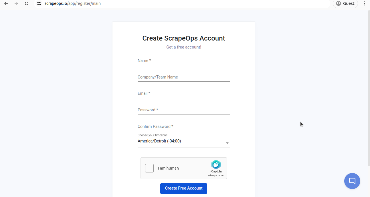 Signup ScrapeOps