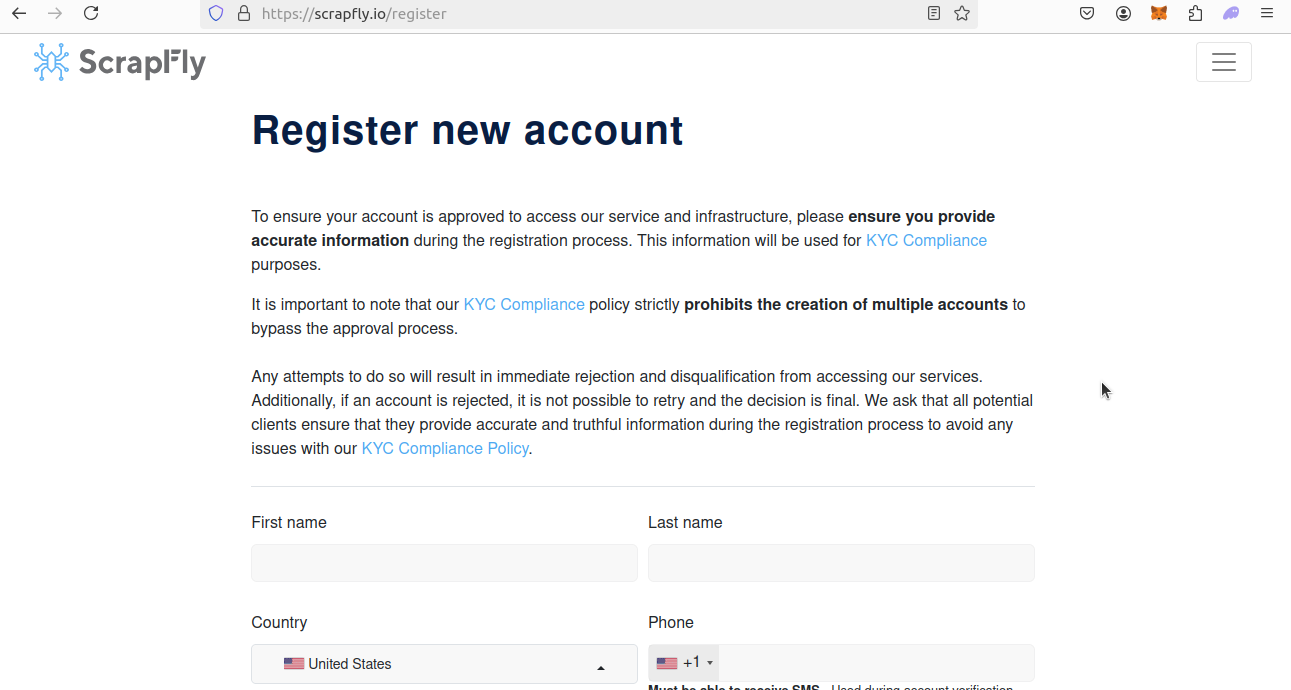 Signup Scrapfly