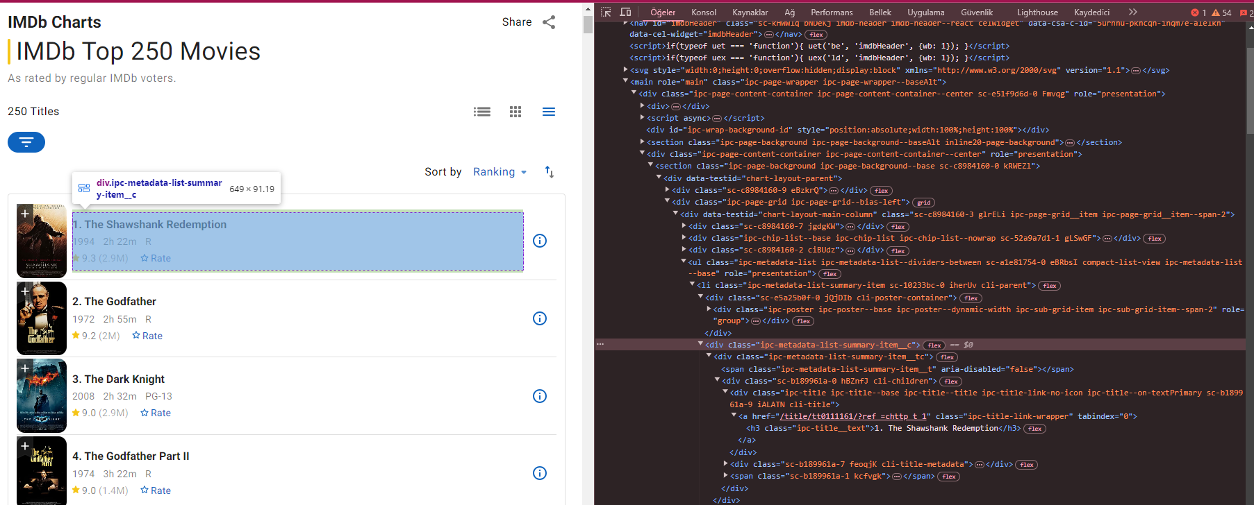 IMDB HTML Inspection