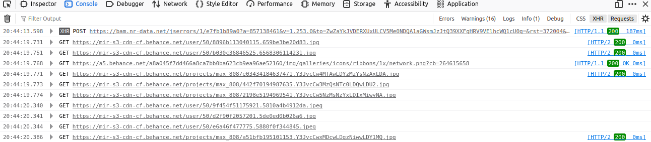 Behance.net Network Requests