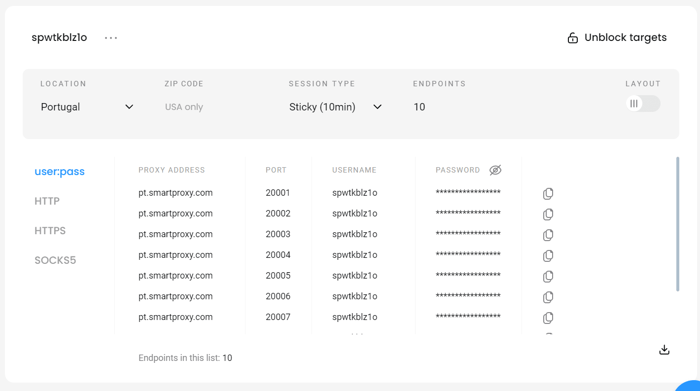 Smartproxy dashboard