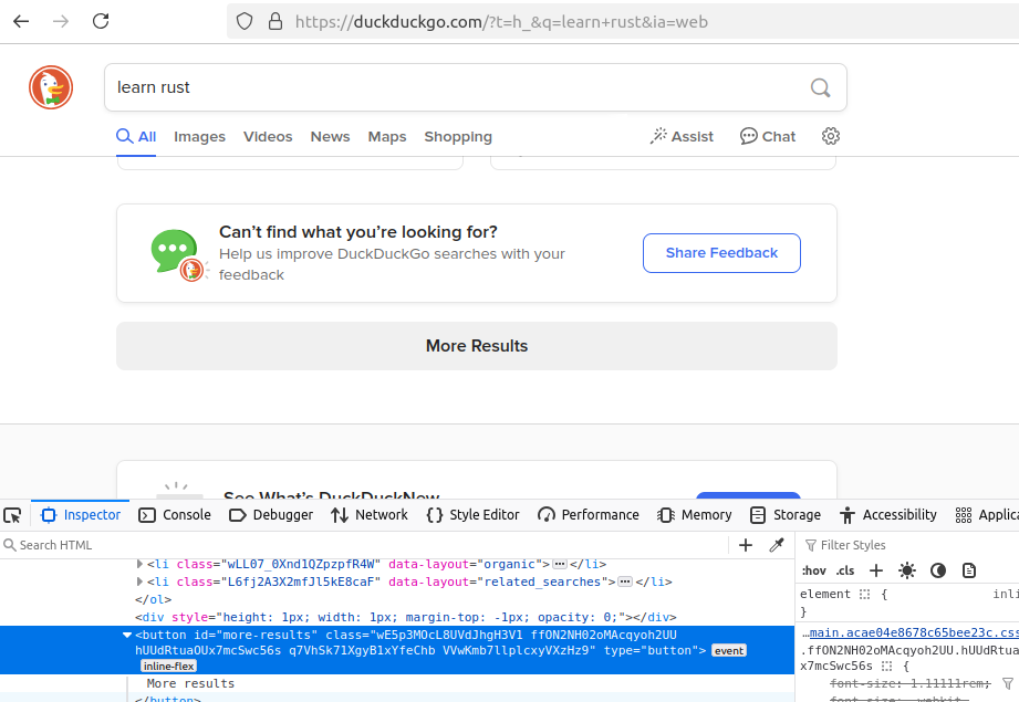 Inspect More Results Button