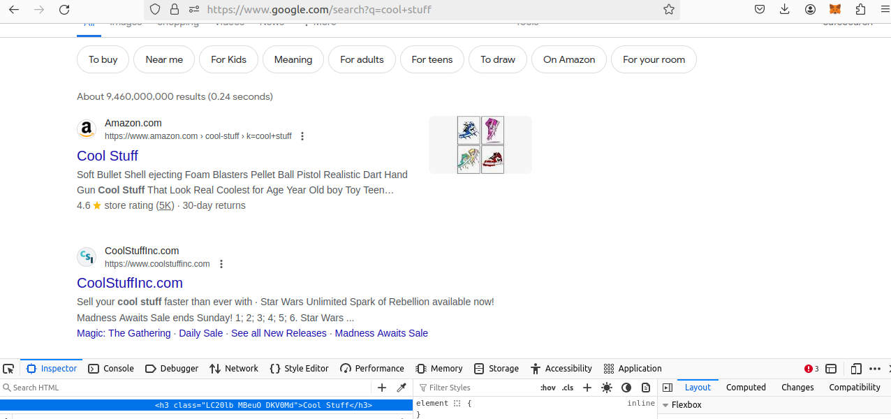Google SERP results