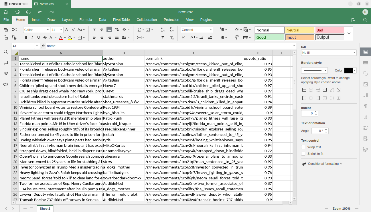 CSV Export of Reddit Scraped Results