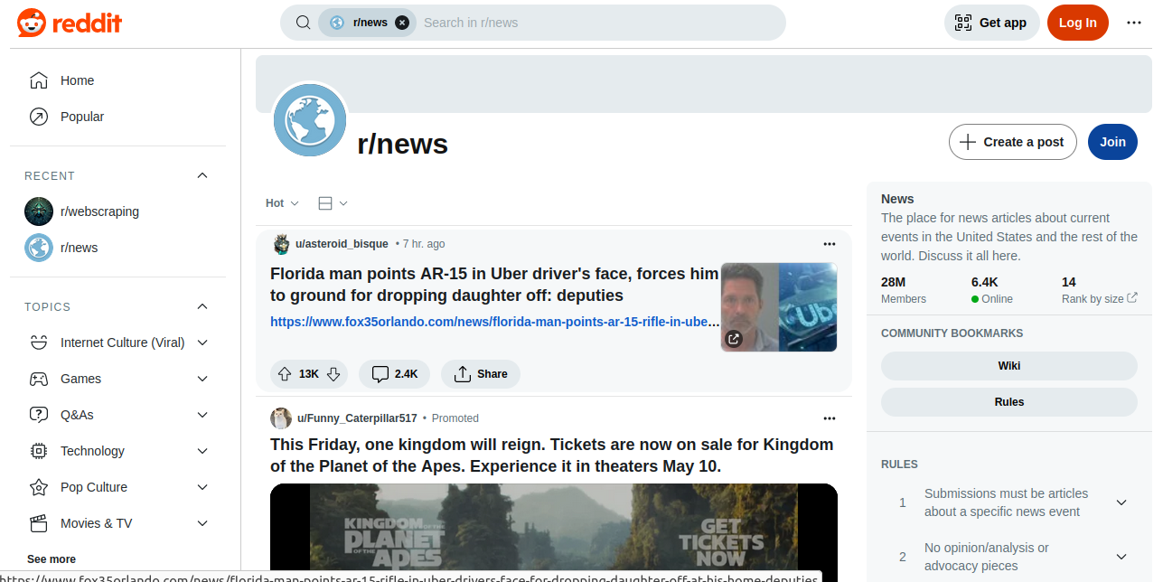 Redditr/news Subreddit