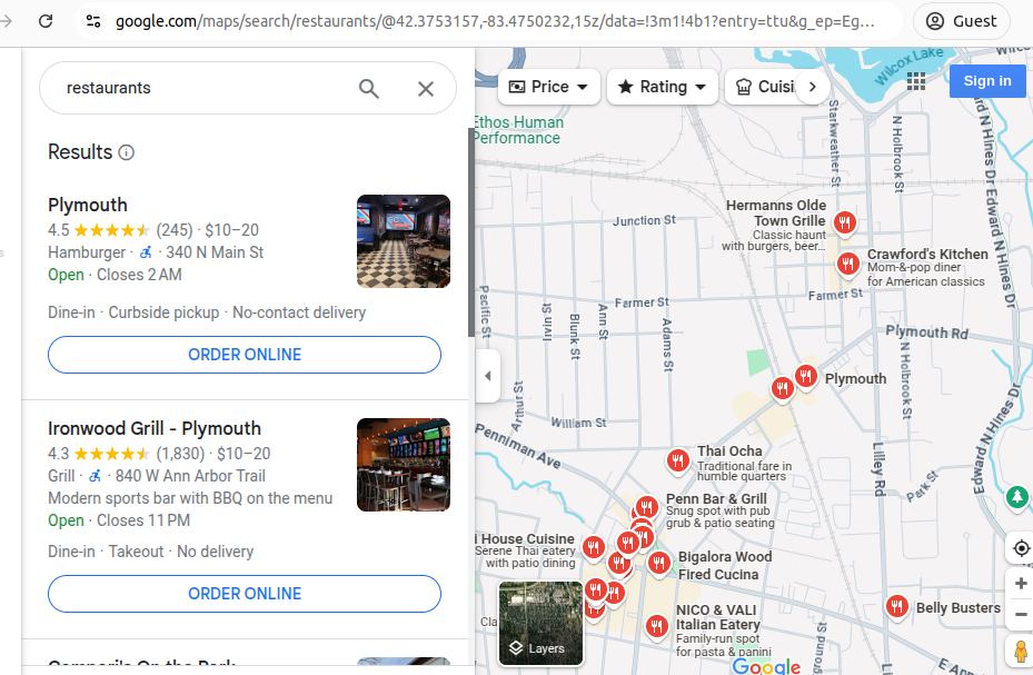Google Maps: Restaurants