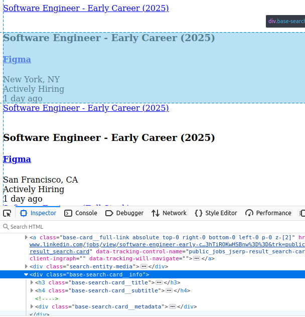 Linkedin Job Search HTML Inspection