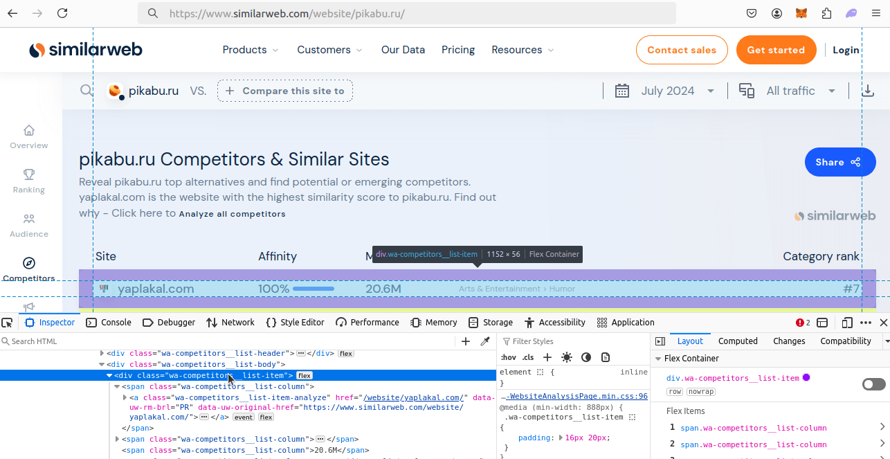 Similarweb Pikabu.ru Page HTML Inspection